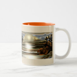 Caneca De Café Em Dois Tons Sol Sobe No Deserto A Abstrato Art Sudoeste