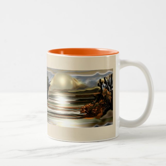 Caneca De Café Em Dois Tons Sol Sobe No Deserto A Abstrato Art Sudoeste (Direita)