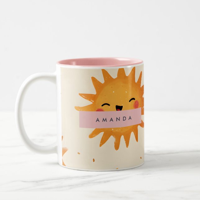 Caneca De Café Em Dois Tons Sol Sorridente e Feliz, Simpático E Personalizado (Esquerda)