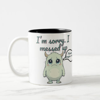 Caneca De Café Em Dois Tons Solemn Sorry – Minimalist Cute Monster Apology Mug