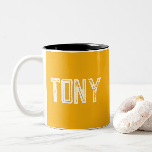 Caneca De Café Em Dois Tons Solid Neon Bright Laranja Nome Personalizado Monog (Com Donut)