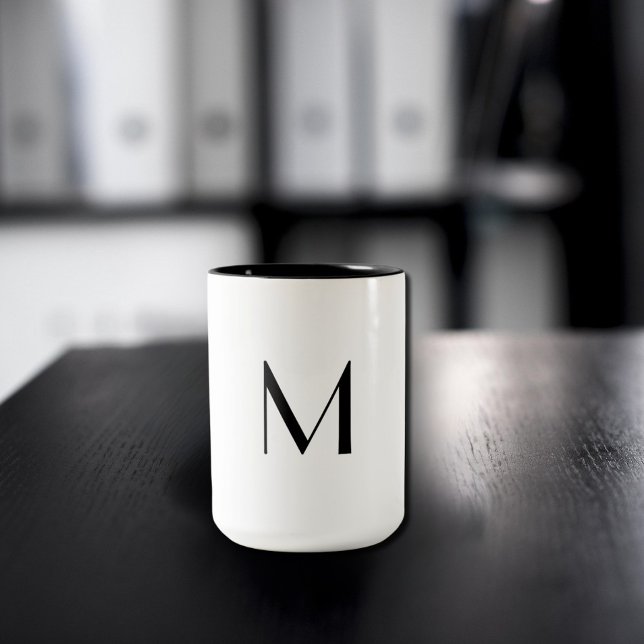 Caneca De Café Em Dois Tons  solid white - add  black monogram   (Criador carregado)