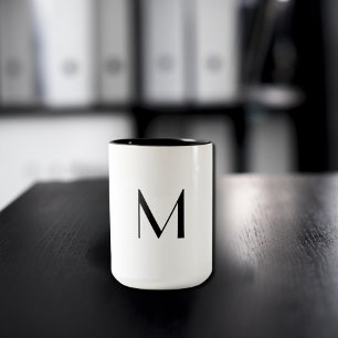 Caneca De Café Em Dois Tons sólido branco - adicionar monograma preto