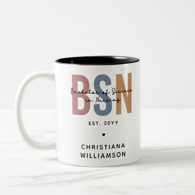 Caneca De Café Em Dois Tons Solteiro Personalizado de Ciência BSN na Enfermage (Esquerda)