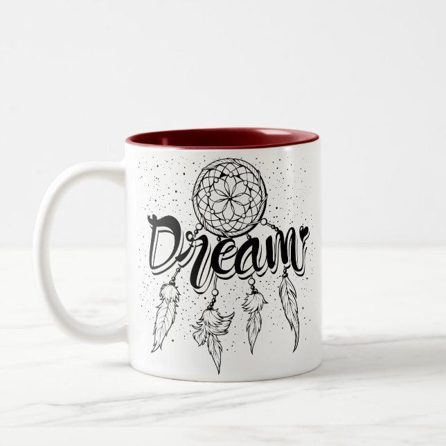 Caneca De Café Em Dois Tons Sonho de Pena Tribal Boho  (Esquerda)