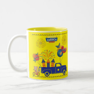 Caneca De Café Em Dois Tons Sonhos de Fogos de Artifício da Liberdade amarelo