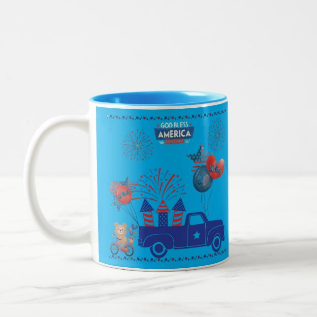 Caneca De Café Em Dois Tons Sonhos de Fogos de Artifício da Liberdade azul (Esquerda)