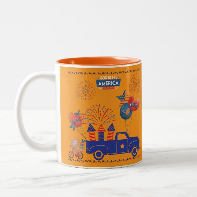 Caneca De Café Em Dois Tons Sonhos de Fogos de Artifício da Liberdade laranja (Esquerda)
