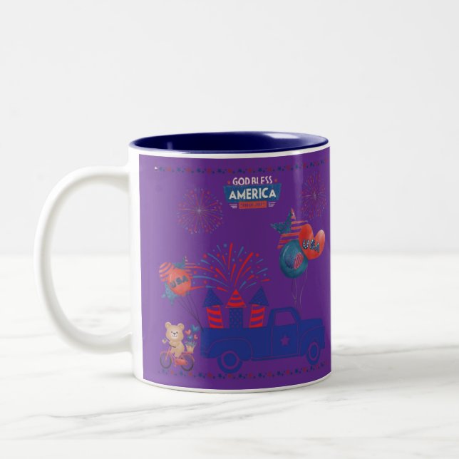 Caneca De Café Em Dois Tons Sonhos de Fogos de Artifício da Liberdade roxo (Esquerda)
