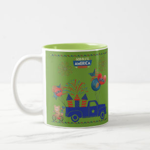 Caneca De Café Em Dois Tons Sonhos de Fogos de Liberdade verde