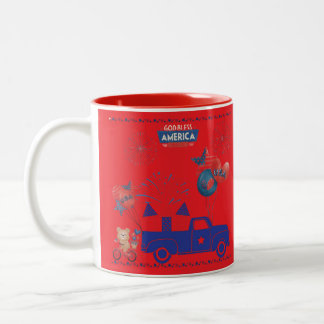 Caneca De Café Em Dois Tons Sonhos de Fogos de Liberdade vermelho brilhante