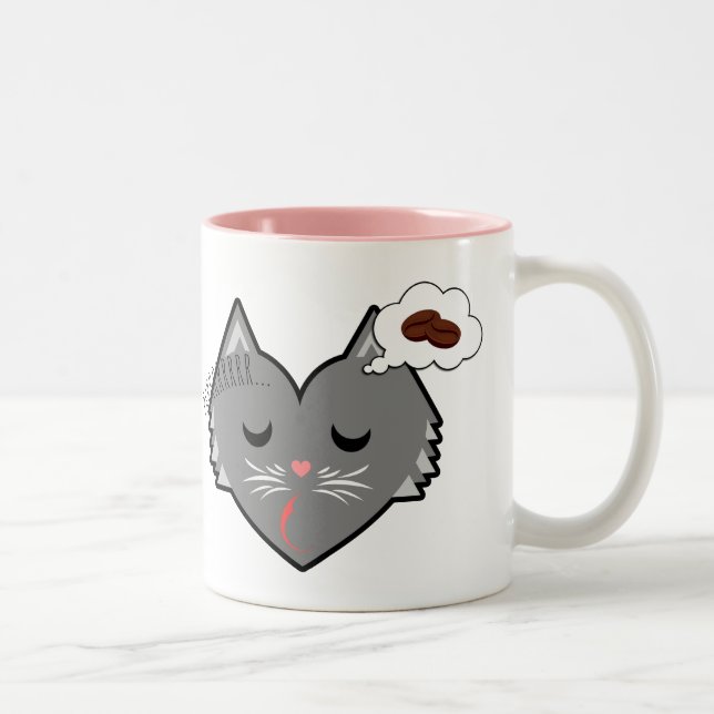 Caneca De Café Em Dois Tons Sonhos de Gatinho com Cinza Sonolento (Direita)