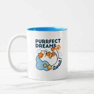 Caneca De Café Em Dois Tons Sonhos Perfeitos Esperam – Gato Fofo Dormindo Sono