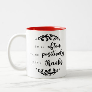 Caneca De Café Em Dois Tons Sorria muitas vezes - Pense positivamente - Dê obr