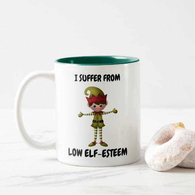 CANECA DE CAFÉ EM DOIS TONS SOU DE BAIXO FÉRIO DE ELF-ESTEEM MUG (Com Donut)