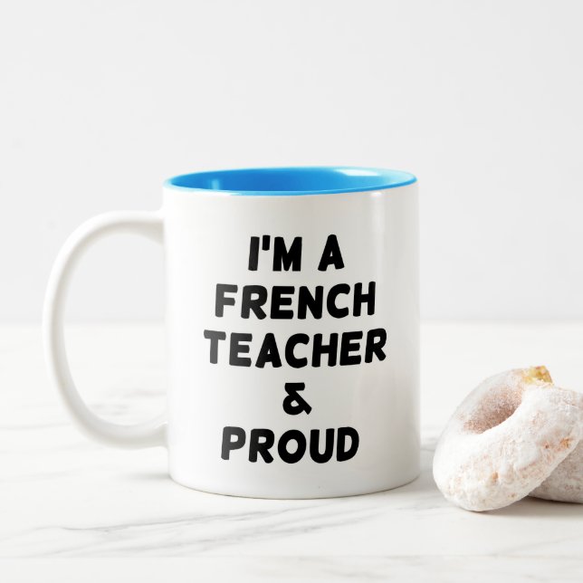 CANECA DE CAFÉ EM DOIS TONS SOU PROFESSOR DE FRANCÊS & ORGULHOSO (Com Donut)