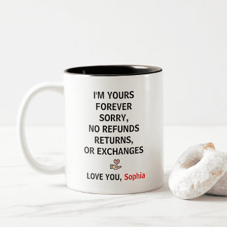 Caneca De Café Em Dois Tons Sou Seu Sem Devoluções Reembolsos Engraçado Casal 