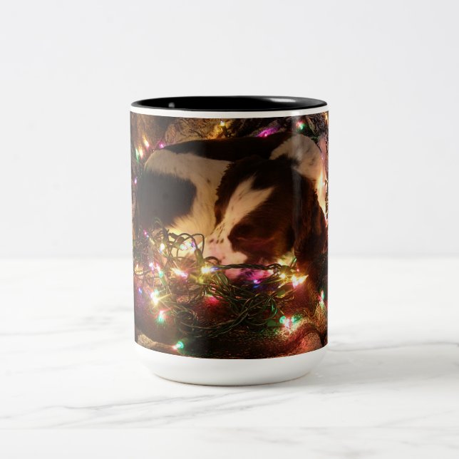 Caneca De Café Em Dois Tons Spaniel de Springer do Natal (Centro)