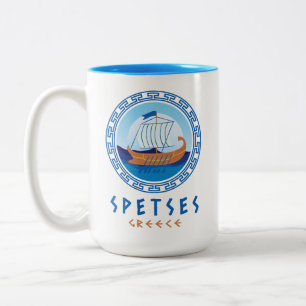 Caneca De Café Em Dois Tons Spetses, Grécia Desenho de Navio Grego