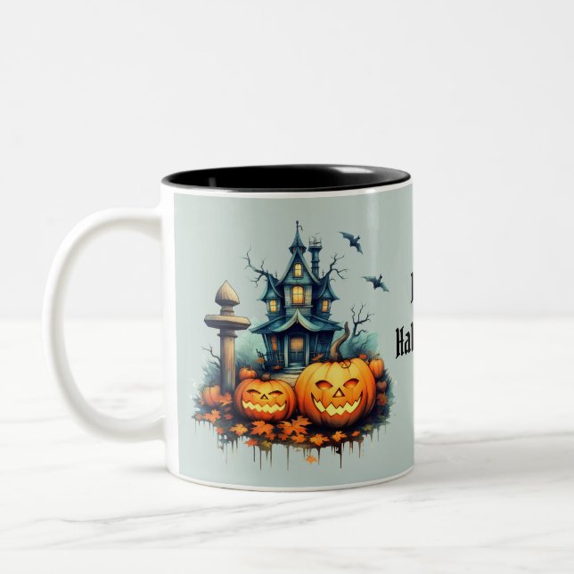 Caneca De Café Em Dois Tons Spooky Castle Happy Halloween (Esquerda)