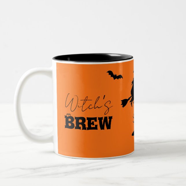 Caneca De Café Em Dois Tons Spooky Haunted House & Witch Silhouette | (Esquerda)