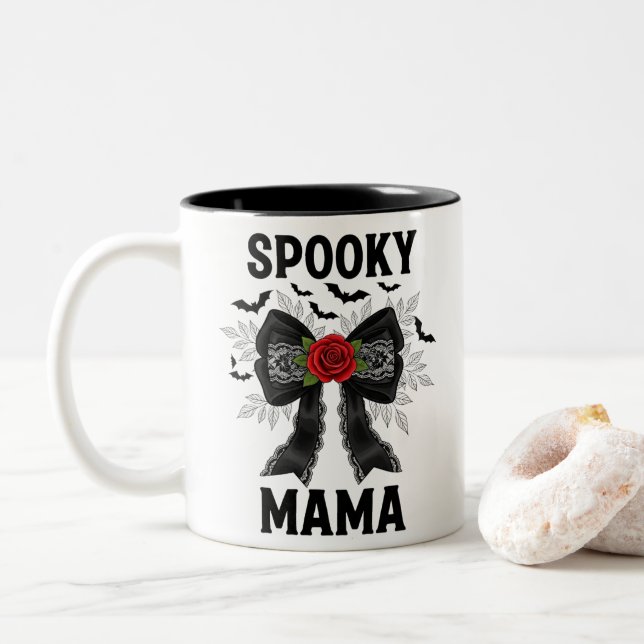 Caneca De Café Em Dois Tons Spooky Mama Coquette Halloween (Com Donut)