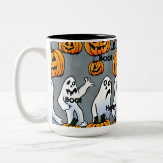 Caneca De Café Em Dois Tons Spooky Sips: Maçã fantasma e abóbora