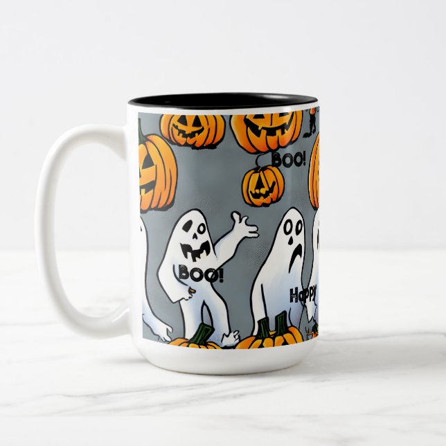 Caneca De Café Em Dois Tons Spooky Sips: Maçã fantasma e abóbora (Esquerda)