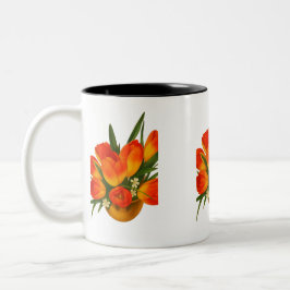 Caneca De Café Em Dois Tons Spring Harmony – Orange & Yellow Tulips