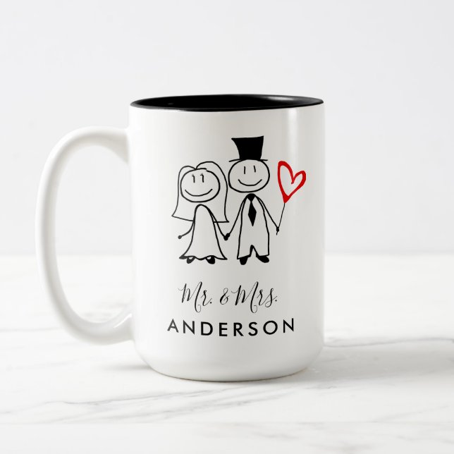 Caneca De Café Em Dois Tons Sr. e Sra. Casal Casados (Esquerda)