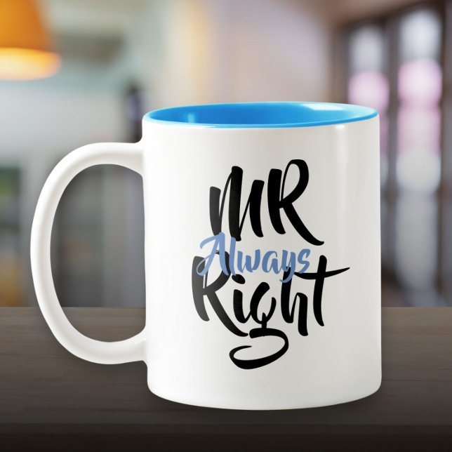 Caneca De Café Em Dois Tons Sr. Sempre Certo Divertido (Mr Always Right Fun Two-Tone Coffee Mug)