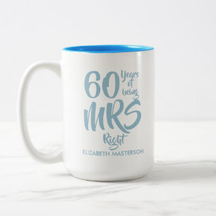 Caneca De Café Em Dois Tons Sra. Aniversário de Diamante de 60 anos de Casamen