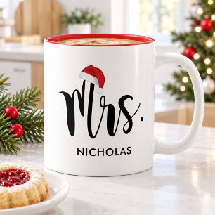 Caneca De Café Em Dois Tons Sra. Chapéu de Natal Vermelho Personalizado Férias