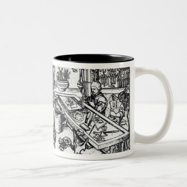 Caneca De Café Em Dois Tons St. Eligius como uns ourives em sua oficina (Direita)
