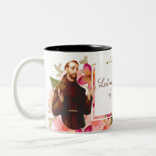 Caneca De Café Em Dois Tons St Francis floral de citações de Assisi