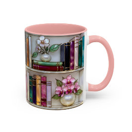 Caneca De Café Em Dois Tons Stained Glass Bookshelf Mug | Book Lover Gift