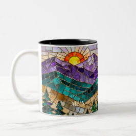 Caneca De Café Em Dois Tons Stained Glass Mountain Sunrise Mug