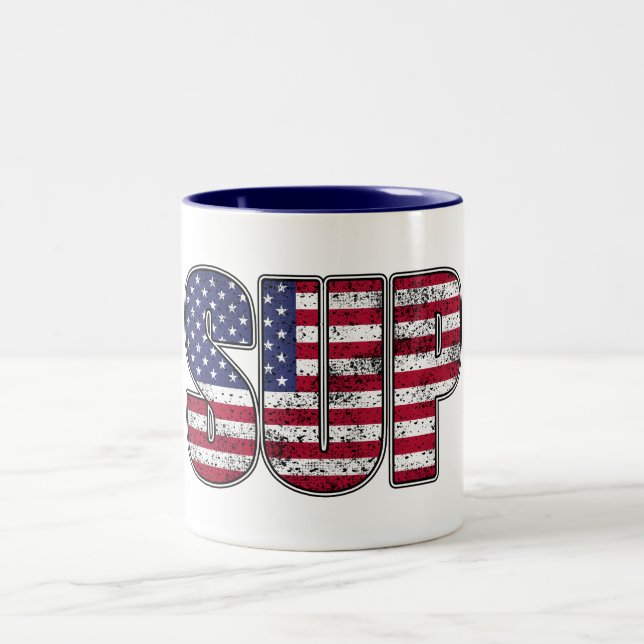 Caneca De Café Em Dois Tons Standup Paddling SUP American Flag (Centro)