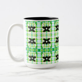 Caneca De Café Em Dois Tons Star Floral com Xadrez