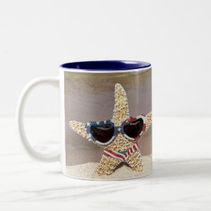 Caneca De Café Em Dois Tons Starfish Patriótico com bandeira