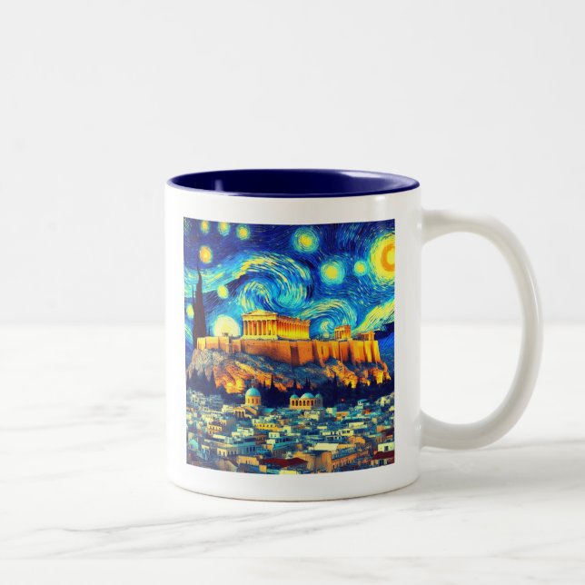 Caneca De Café Em Dois Tons Starry Night Acropolis Athens Grécia (Direita)