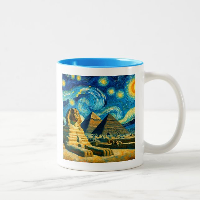 Caneca De Café Em Dois Tons Starry Night Pyramids Sphinx Egito (Direita)