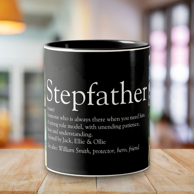 Caneca De Café Em Dois Tons Stepdad, Stepdad Definição 4 Diversão de Foto Pret (Stepfather, Stepdad Definition 4 Photo Fun Black Two-Tone Coffee Mug)