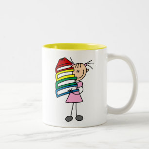 Caneca De Café Em Dois Tons Stick Girl With Books