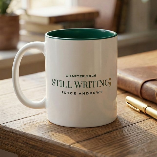 Caneca De Café Em Dois Tons Still Writing Semicolon Custom Recovery Green (semicolon project, still writing, mental health matters coffee mug)
