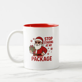 Caneca De Café Em Dois Tons Stop Staring at My Package Santa Two-Tone Mug