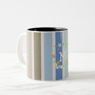 Caneca De Café Em Dois Tons Stripes de Praia e Monograma de Starfish