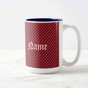 Caneca De Café Em Dois Tons Stripes Diagonais Finas Pretas e Vermelhas