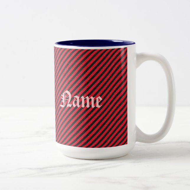 Caneca De Café Em Dois Tons Stripes Diagonais Finas Vermelhas Pretas (Direita)