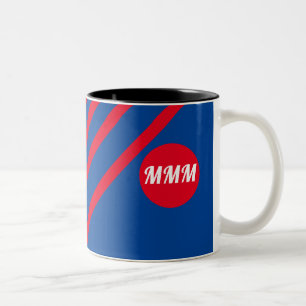 Caneca De Café Em Dois Tons Stripes Vermelhas no Monograma Azul